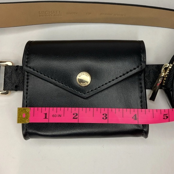 Michael Kors MK Logo Belt with Coin Pouches bag purse Black Gold Sz S/M NWT main image 4